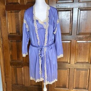 Vintage Papillon Paula Carbone Purple Nightgown And Belted Robe 2 Pieces Lace